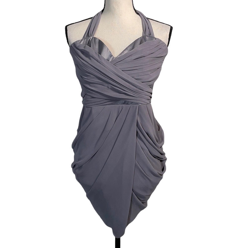 Walter Baker Grey Ruched Tie Back Sleeveless Halter Mini Dress M - Picture 1 of 16